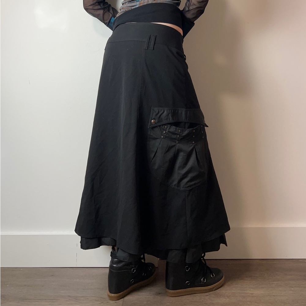 black cargo midi skirt